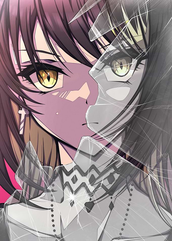 Anime Girl Reflection in Broken Glass