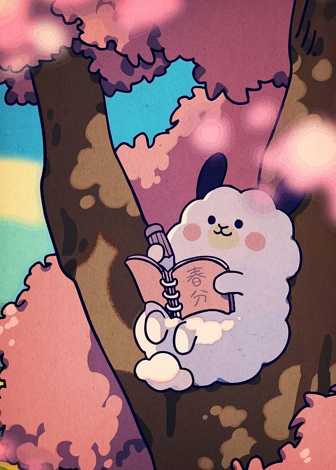 Cute Reading Cherry Tree