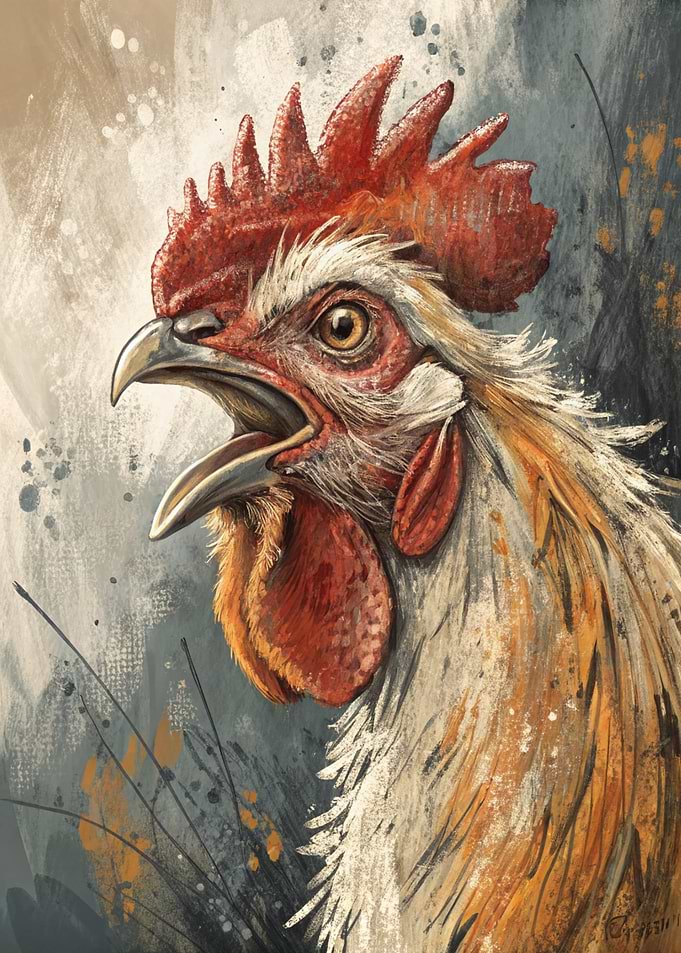 Rooster Crowing Digital Art