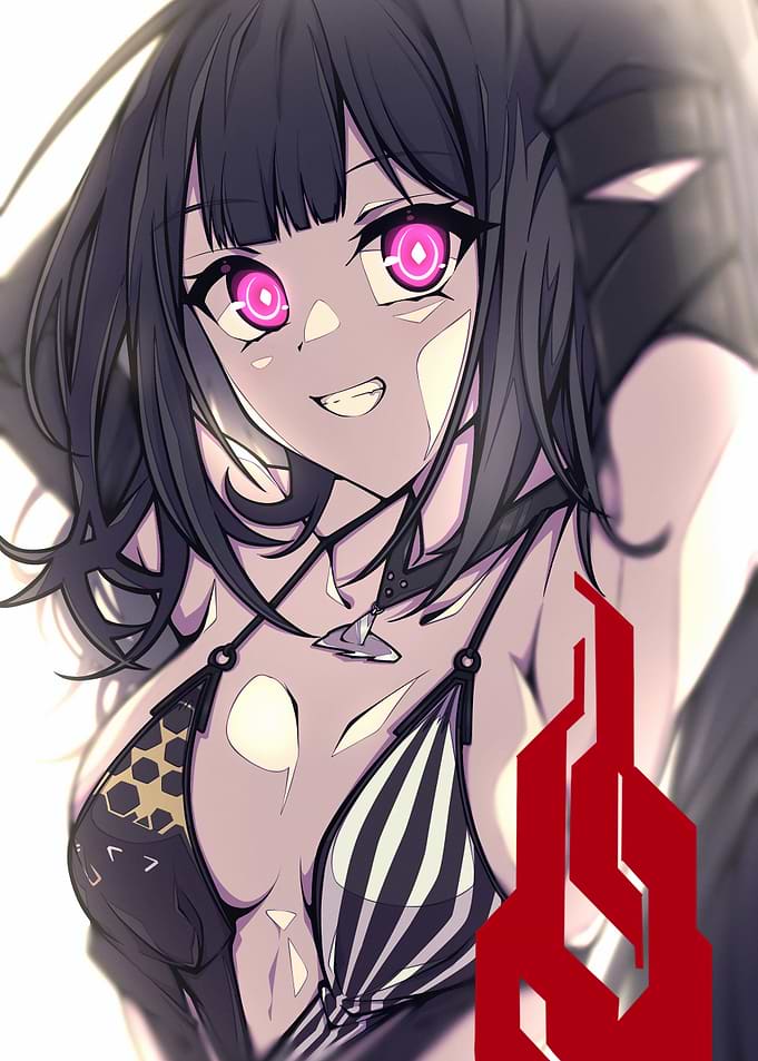 Anime Girl with Glowing Pink Eyes