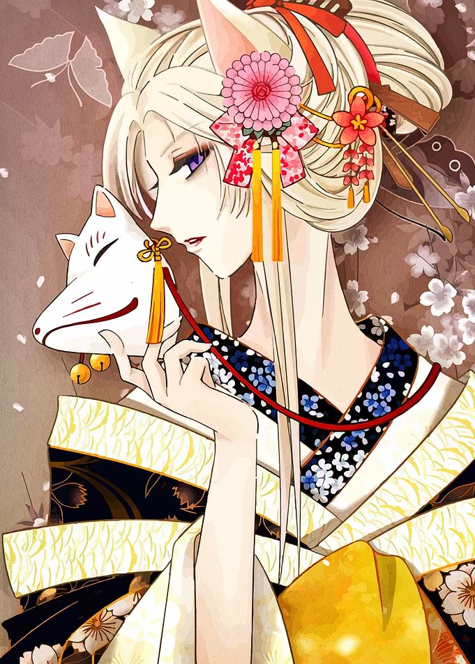 Anime Girl with Fox Mask