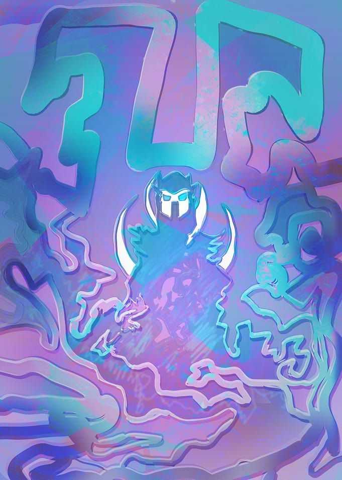 Abstract Warrior in Blue and Purple