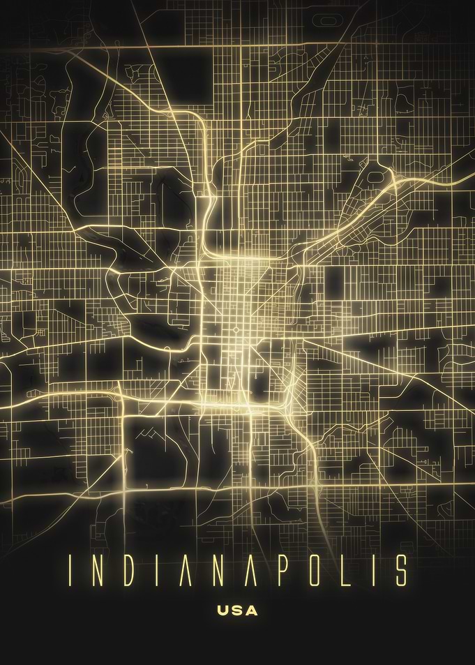 Indianapolis, USA - Illuminated Street Map Art, Modern City Print