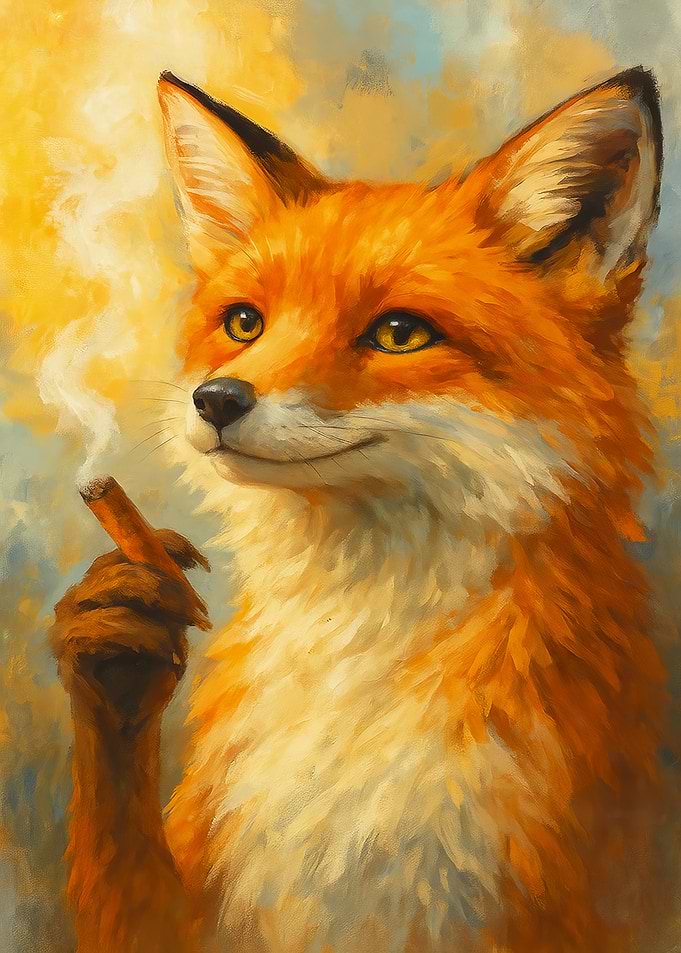 Fox Smoking Cigar Painting