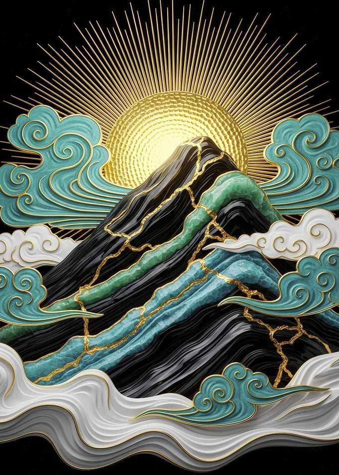 Mountain, Sun, and Clouds Art