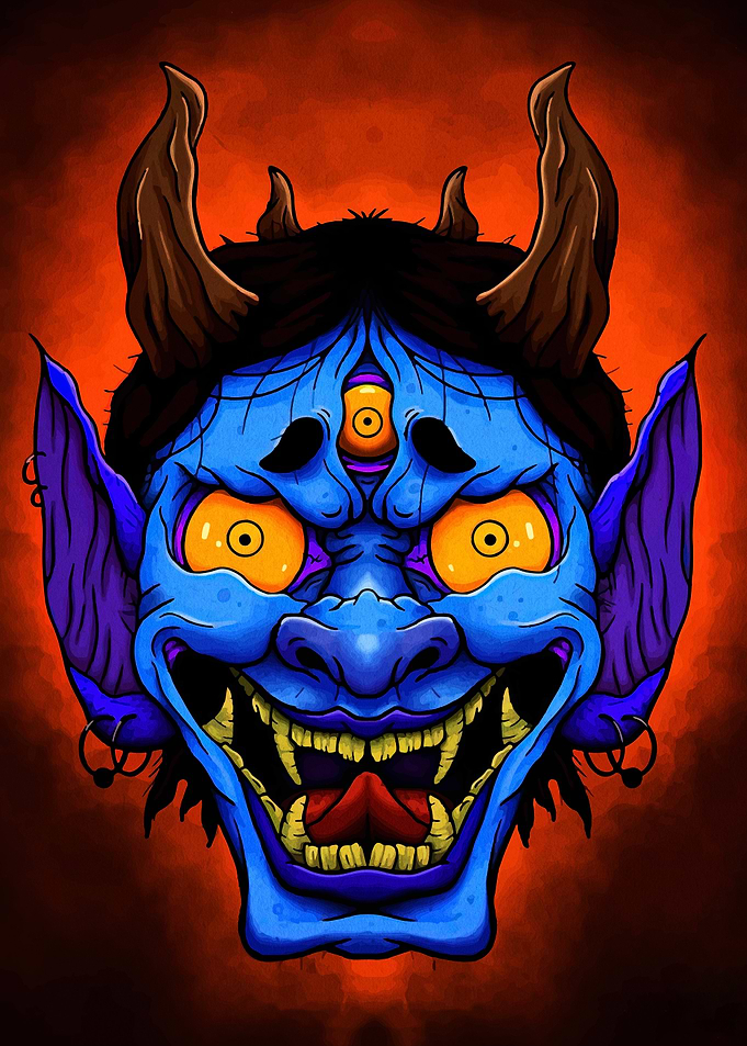 Blue Oni Mask with Third Eye