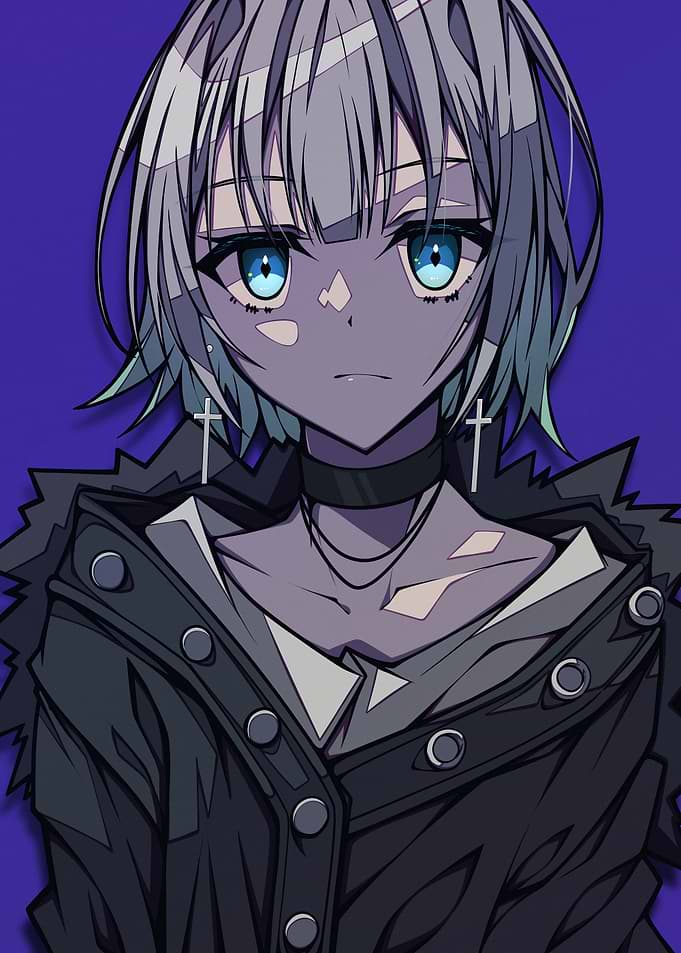 Anime Girl with Cross Earrings