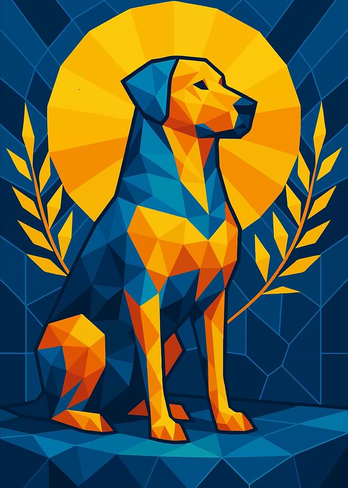 Geometric Dog Portrait with Golden Halo