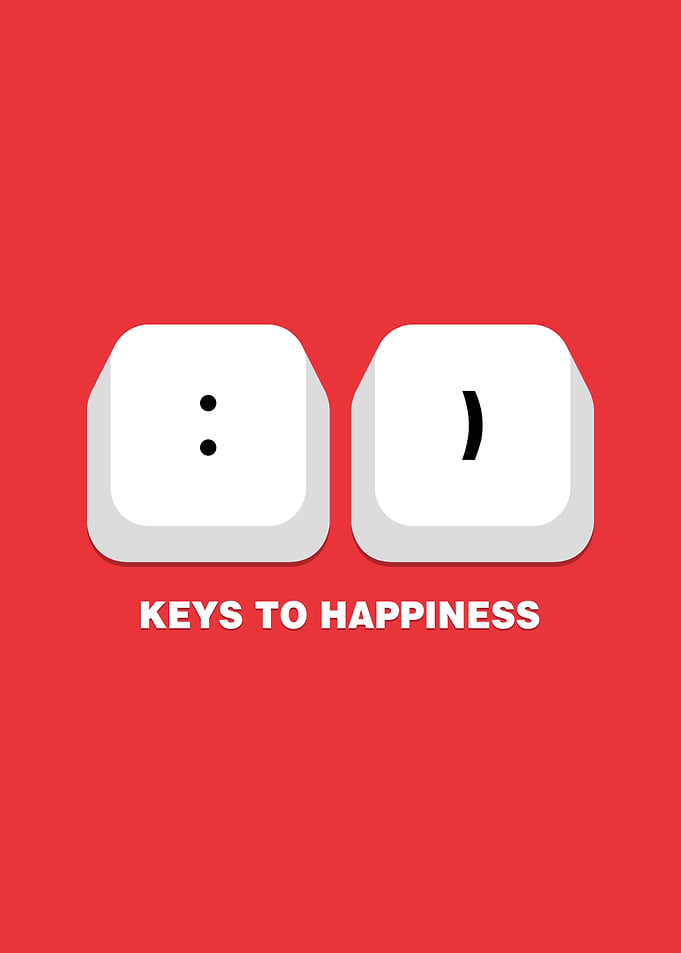 Minimalist Gamer Poster – Witty “Keys to Happiness” Tech Quote Art
