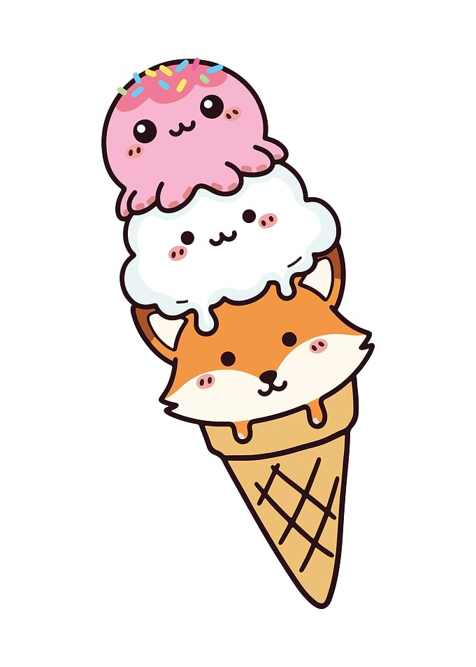Cute Fox Ice Cream Cone Cartoon