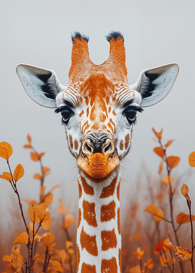 Giraffe Portrait with Autumnal Foliage