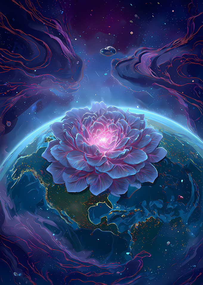 Floral Earth in Cosmic Space Landscape