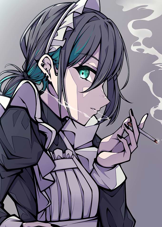 Smoking Maid Anime Style Illustration