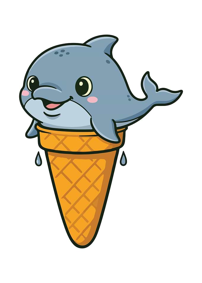 Cartoon Dolphin Ice Cream Cone