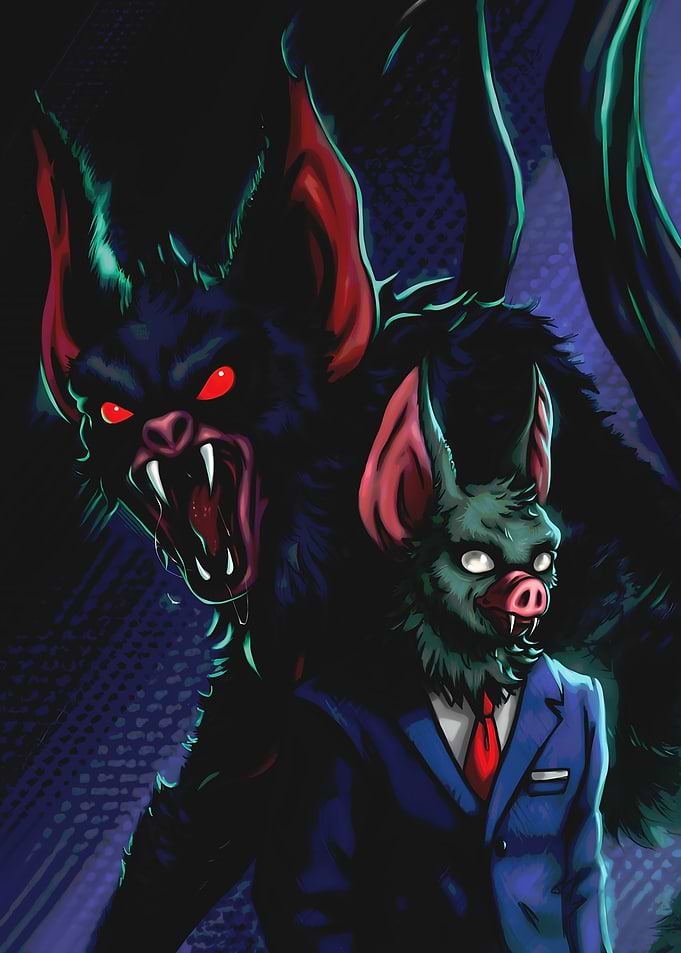 Bat-Man Hybrid Creature Illustration