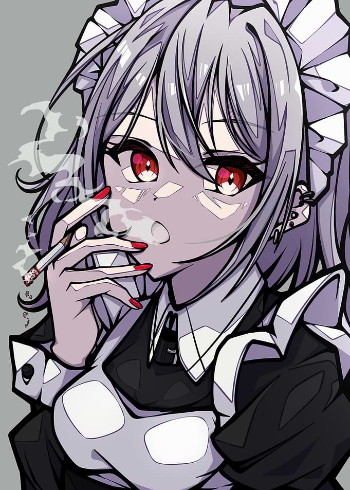 Anime Maid Smoking Cigarette