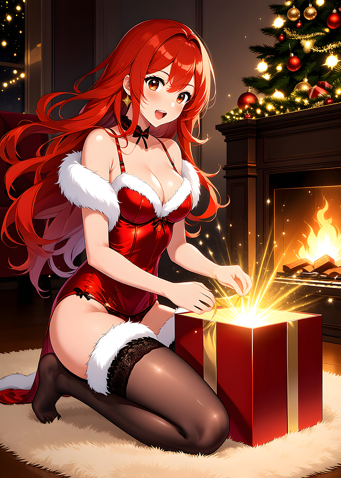 Anime Girl Opening Christmas Gift