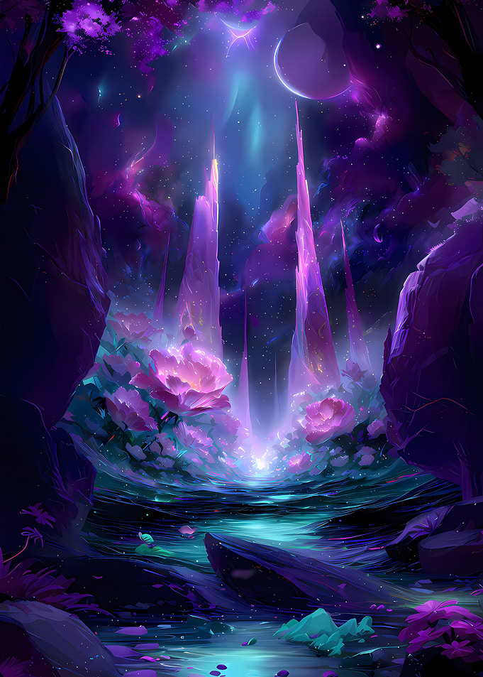 Mystical Purple Landscape with Water
