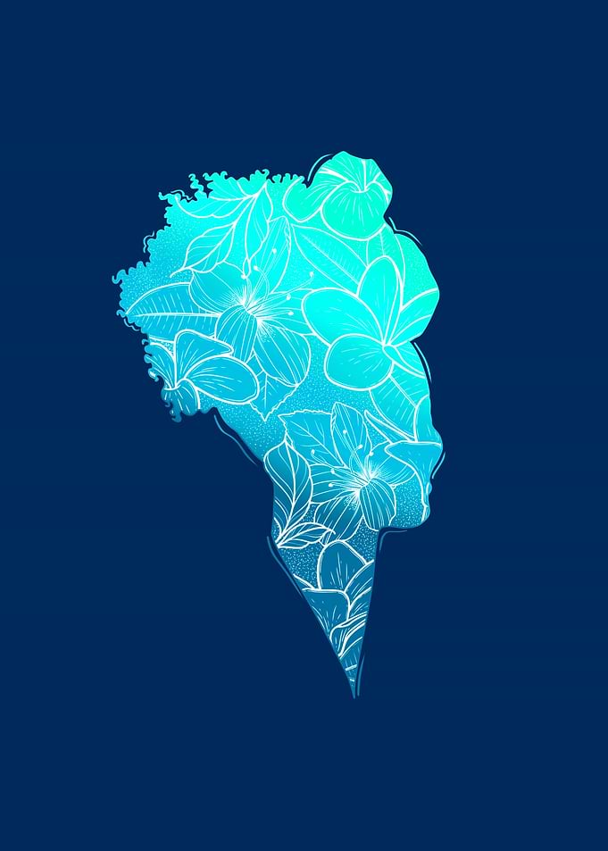 Blue Floral Silhouette