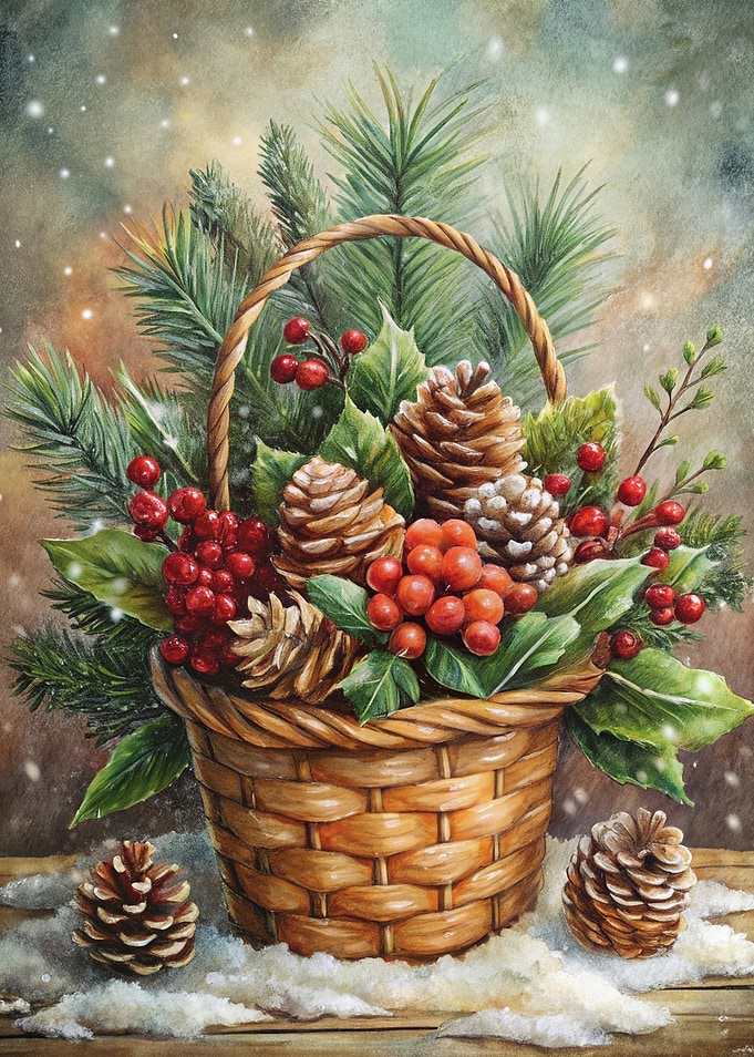 Christmas Basket with Pine Cones