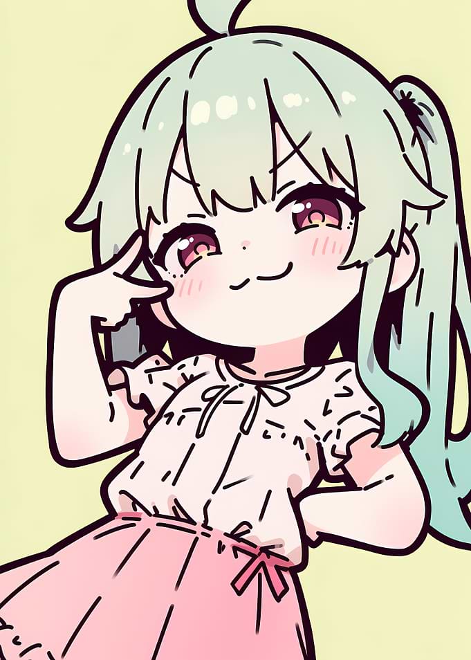 Cute Anime Girl with Green Hair