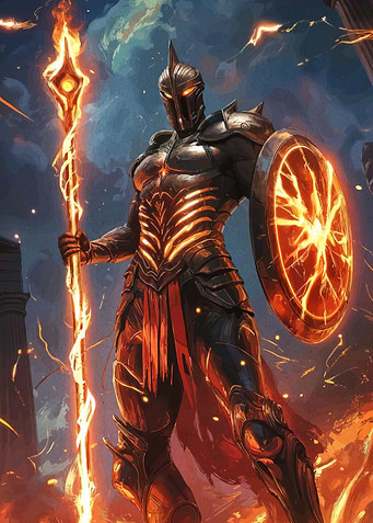 Armored Warrior Flaming Staff