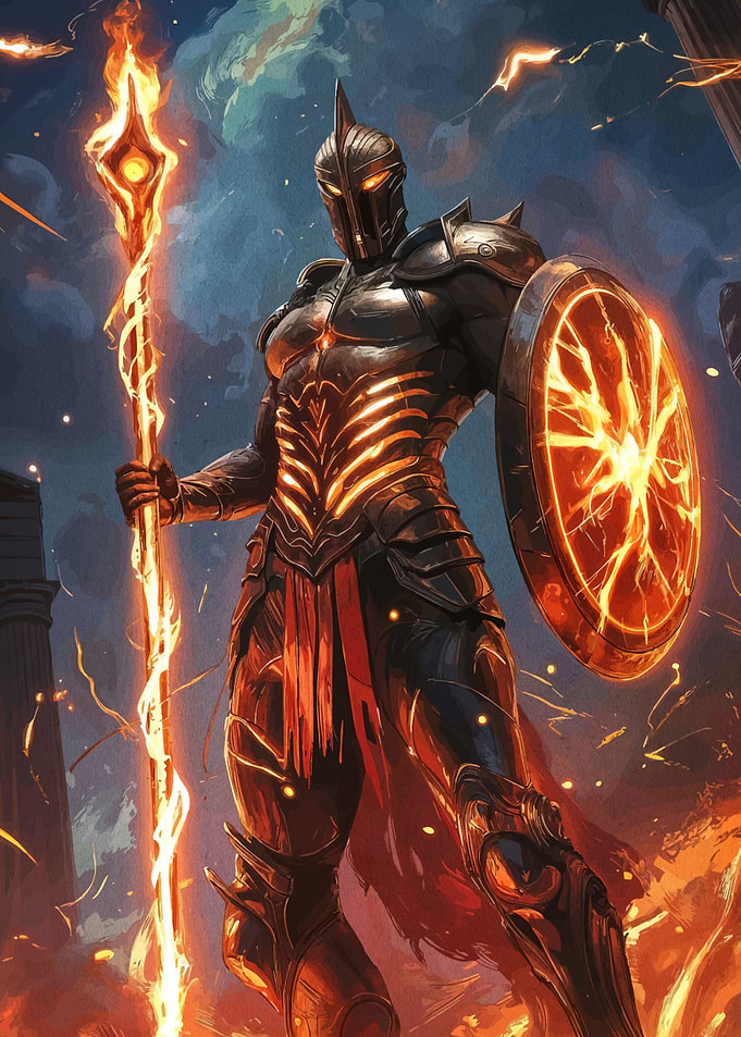 Armored Warrior Flaming Staff