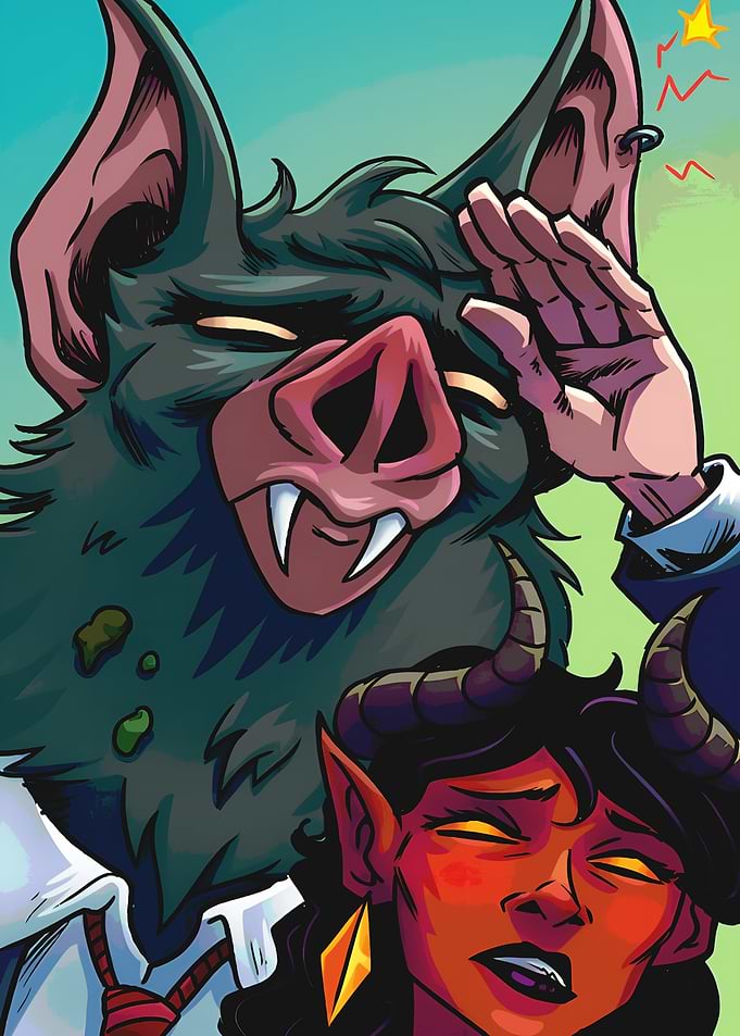 Cartoon Bat and Demon Character Illustration