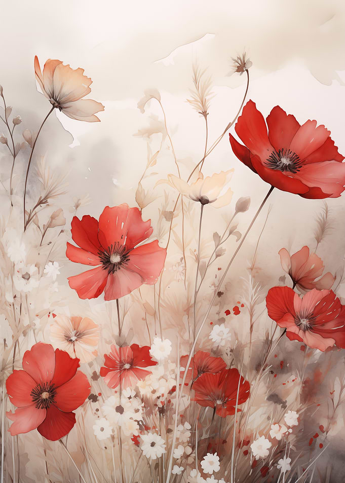 Poppies in a Field Vintage