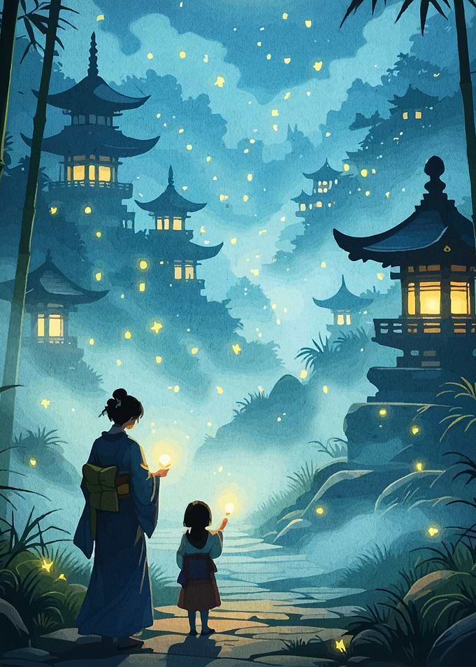 Japanese Landscape Mother Child