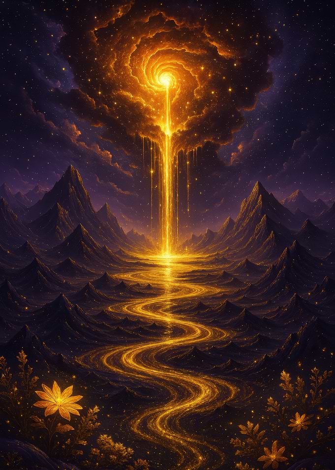 Golden River Through Mountainous Landscape