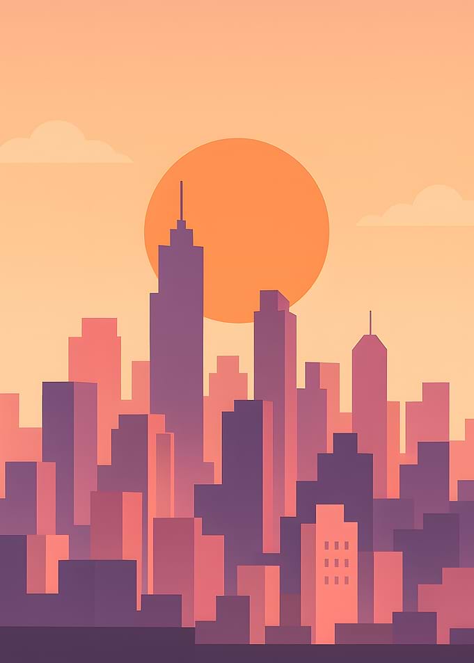 Cityscape Sunset Minimalist Illustration
