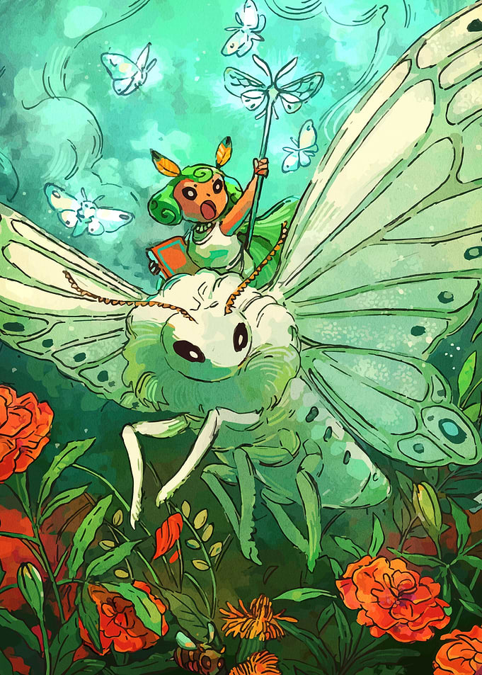 Girl Riding a Giant Moth