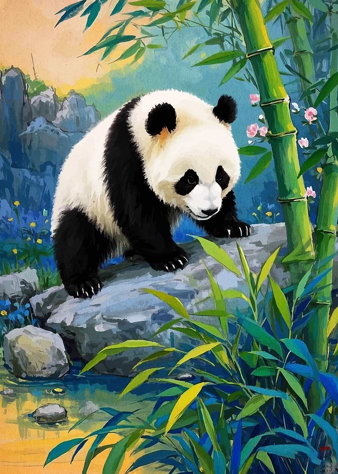 Panda in Bamboo Forest Painting