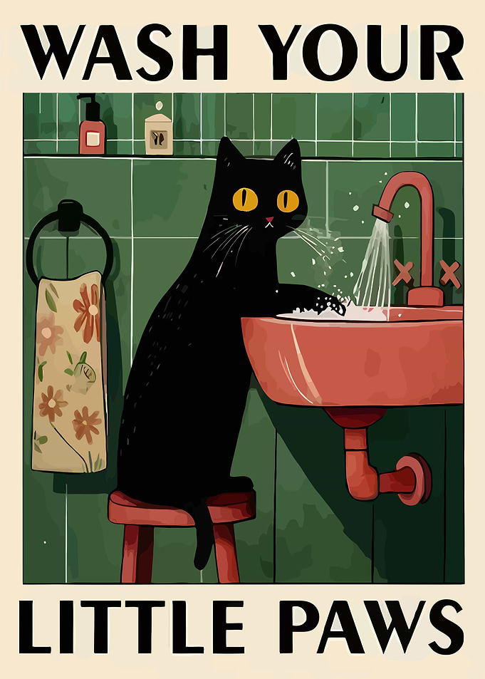 Wash Your Little Paws Cat Poster