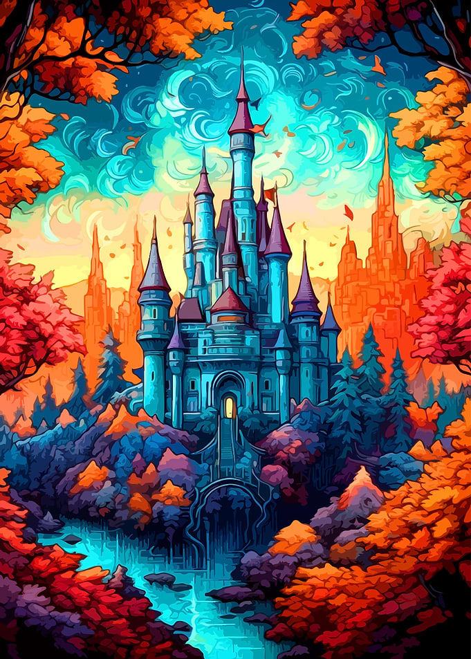 Fantasy Castle in Autumn Landscape