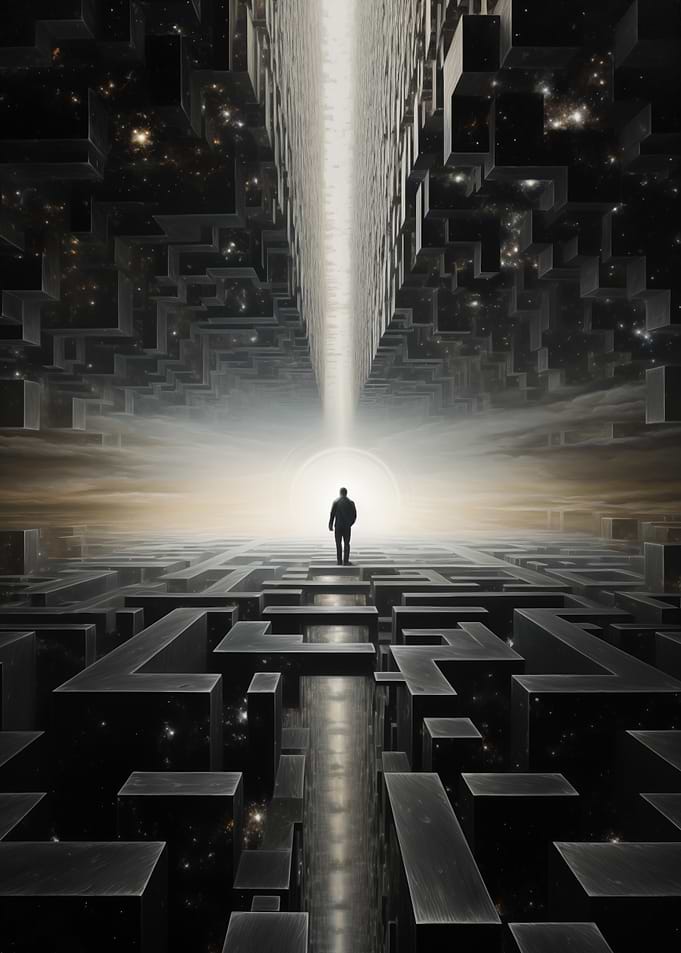 Man in Maze with Light