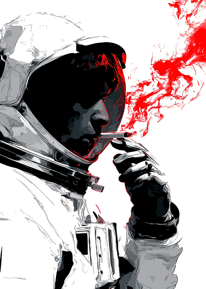 Smoking Astronaut in Space Suit Art