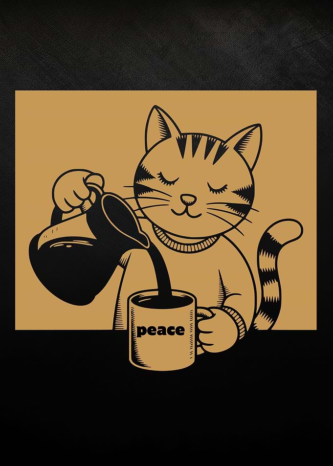 Peaceful Cat Pouring Coffee Illustration