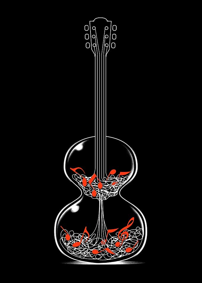 Tempo Guitar Hourglass with Musical Notes