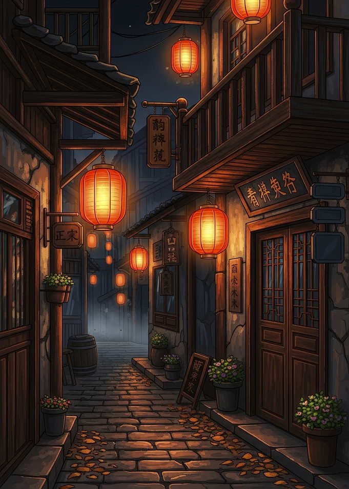 Lantern-lit Asian Street