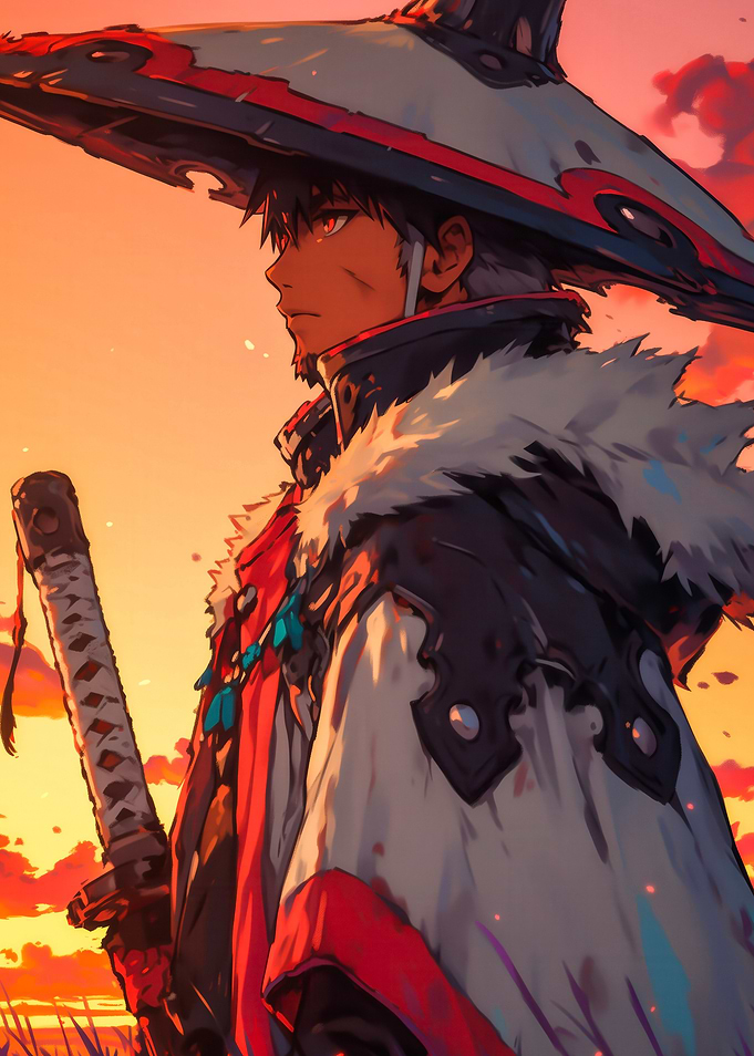 Anime Samurai Warrior at Sunset