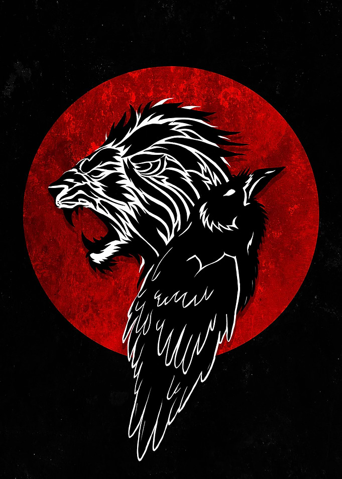 Lion and Raven Silhouette Art