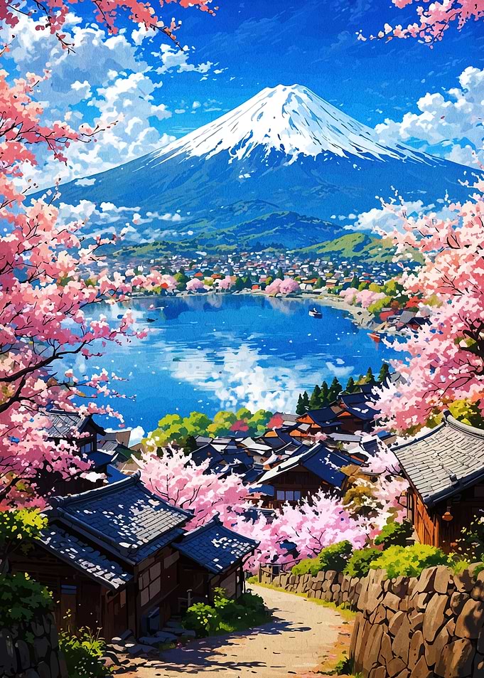 Mount Fuji and Cherry Blossoms