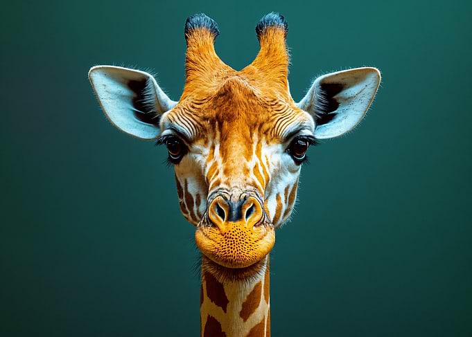 Giraffe Portrait on Dark Teal Background