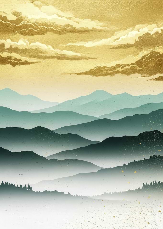 Golden Mountain Landscape Art