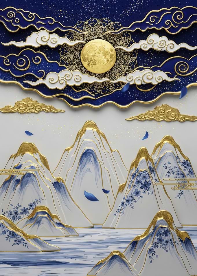Blue and Gold Mountain Landscape