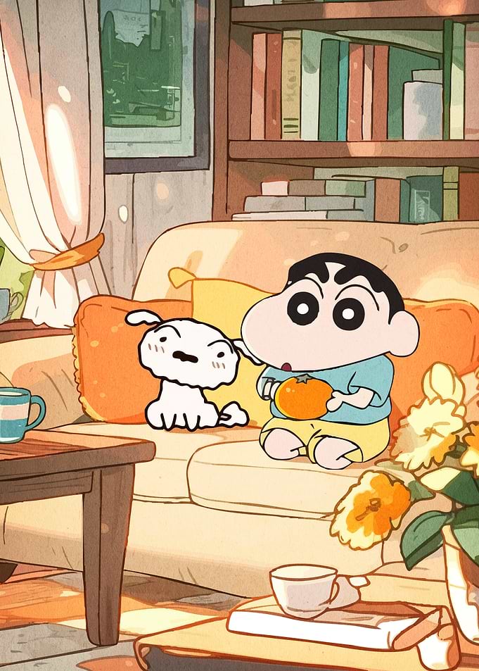 Shinchan Shiro Relaxing Indoors