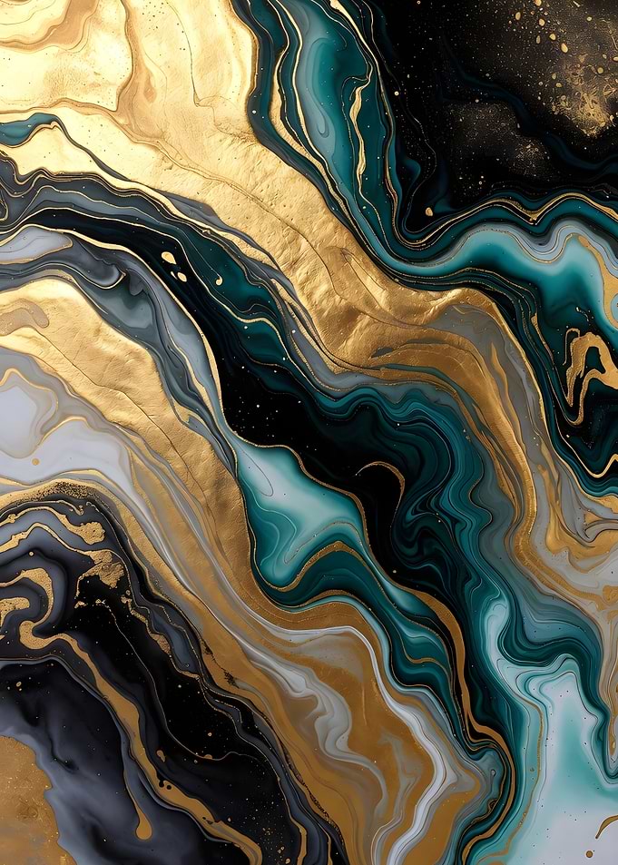 Abstract Gold Teal and Black Swirls