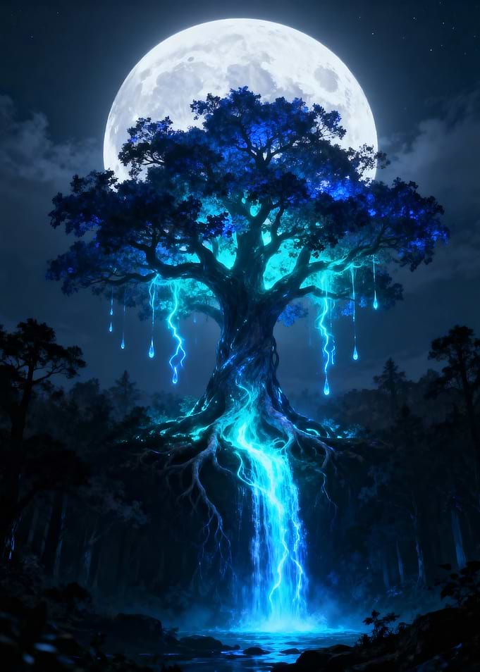Mystical Tree Under Moonlight
